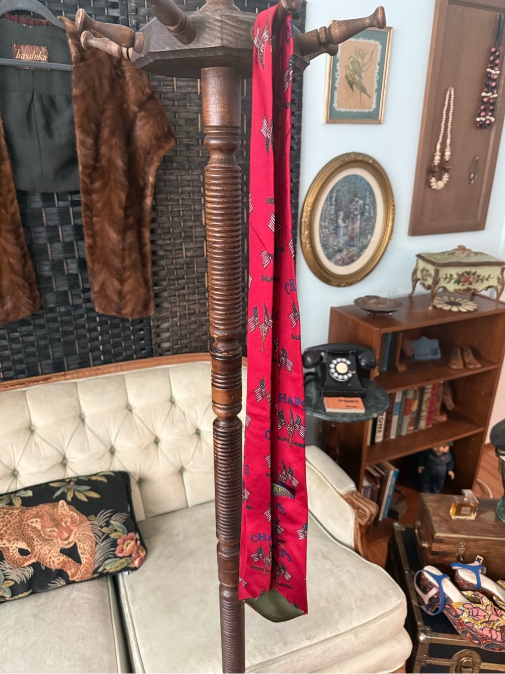 Vintage Chaps Ralph Lauren Patriotic Flag Necktie USA Americana 90s Silk Tie - Picture 4 of 11
